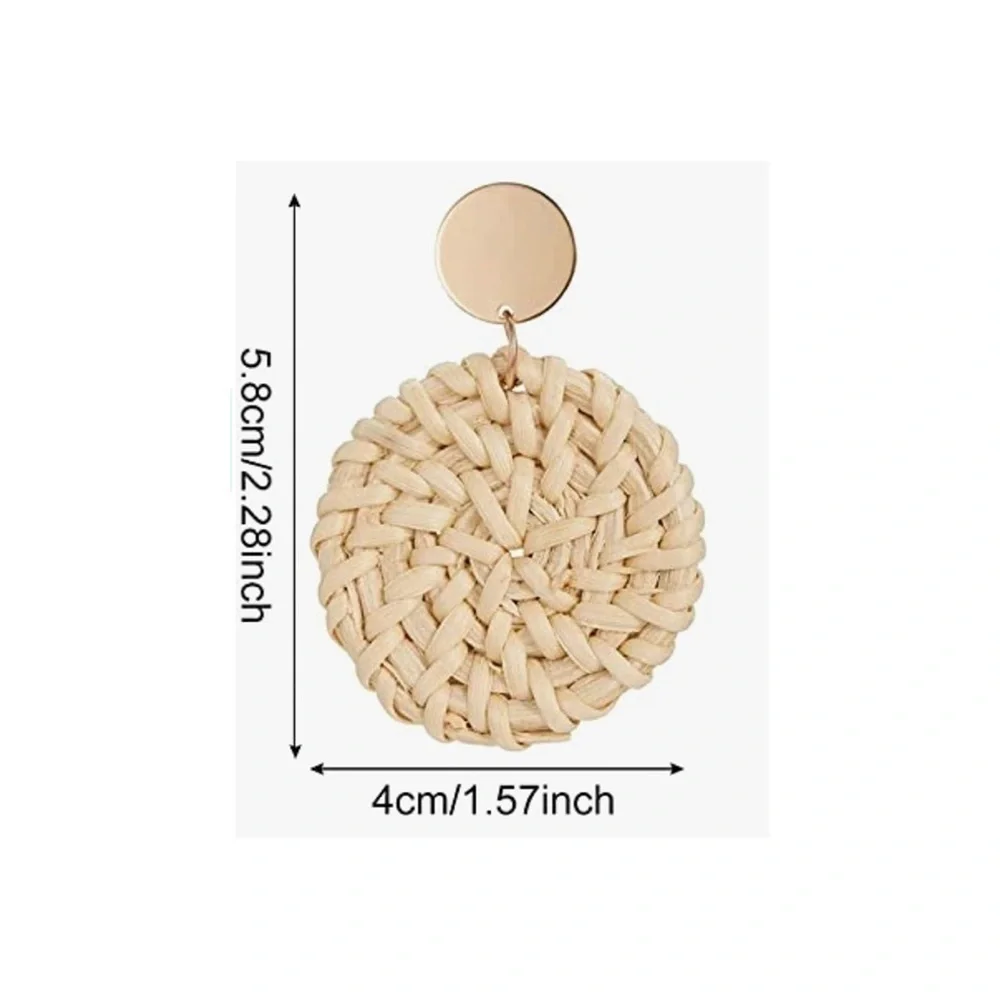 Round Bleached Rattan Whicker Bohemian Earrings ER05.3